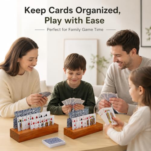 Card Holders for Playing Cards Deck Holder Stand Wooden Card Holder for Kids Canasta Holder for Adults Seniors Crowns Uno Poker Games Set of 2(Orange) - color: Orange