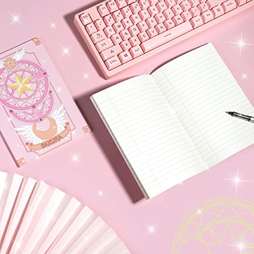 Sakura Anime Notebooks | Japanese Manga Kawaii Stationary Design for Girls Women | Cardcaptor Japanese Pastel Star Moon Wings Design | Ruled Lined Cute Travel Journal | Pack of 2 (Pink)