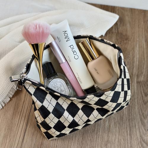 STARDW Checkered Makeup Bag Cosmetic Travel Bag, Toiletry Bag for Women - color: Argyle