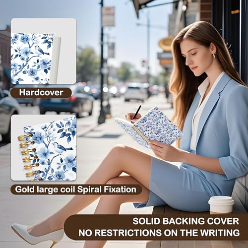 VIIJJUE Chinoiserie Blue and White Porcelain Notebook Journal, Blue Flowers Notebooks for Note Taking, Hardcover Spiral Journal 5.5x8.3 Inch - color: C-Blue
