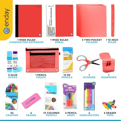 Enday Back to School Supplies for Kids, School Supply Box Grades K-5 (Red, 1 Kit) - color: Red, size: 1 Kit