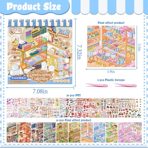 10Pcs Big Size 3D Stickers Scene Book Scenes Sticker - color: Blue