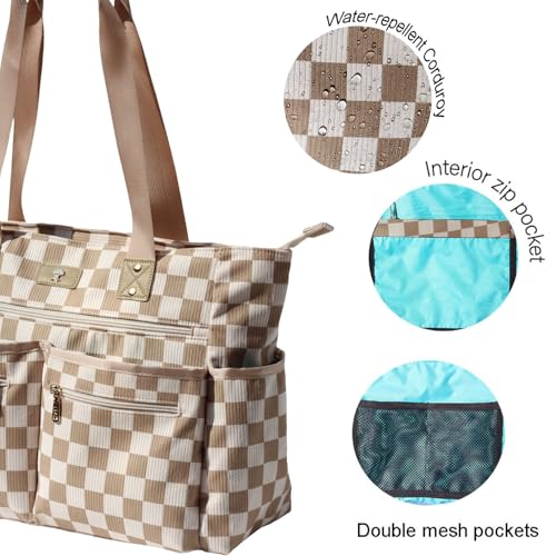 Weekender Bag Carry On Bag Overnight Tote Travel Duffle with 13 Pockets for Travel,Work，Gym,Beach,Teacher,Nurse - color: Corduroy grid
