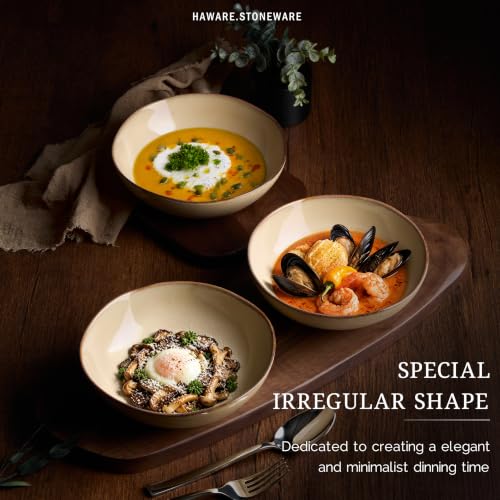 HaWare Cereal Bowls, 26oz Stoneware Serving Bowls Set of 4, for Salad Pasta - color: Reactive Sandy Khaki