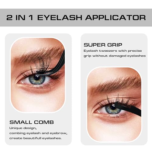 2 in 1 Lash Extension Tweezers with Comb, Stainless Steel Elbow Eyelash Extension Tweezers, Eyelash Tweezers for Lash Extensions, Precise Eyebrow Tweezers Tool for DIY False Eyelashes Clusters, Black - color: Black