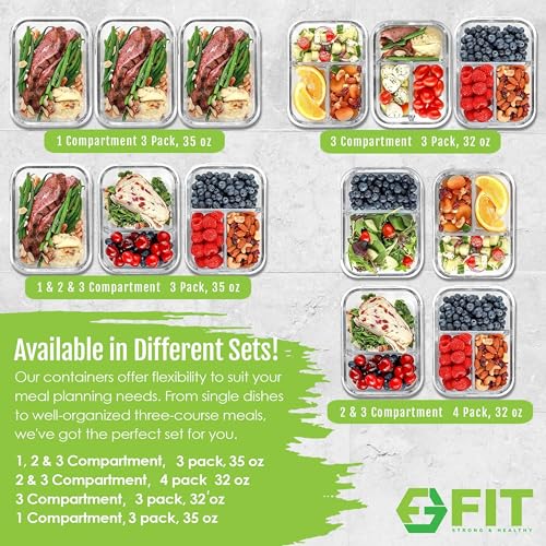 Glass Meal Prep Containers 2 & 3 Compartments with Lids 4 Pack 32 oz - color: Lavender (2,3 compartment - 4 pack, 32oz)