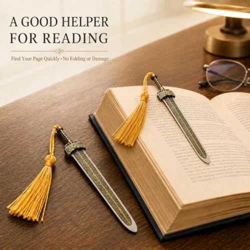 2 Pcs Sword Bookmarks, Vintage Book Marks with Tassels for Men Book Readers