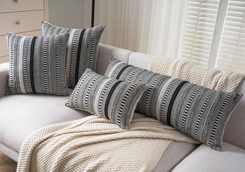 Cethom Boho Lumbar Pillow Covers 14x36 Long, Farmhouse Decorative Couch Pillow Cases, Black Accent Pillows of Bed, Sofa Bedroom Living Room Home Decor Cushion Cover, Pack of 1 - color: Black, size: 36" x 14" (Pack of 1)