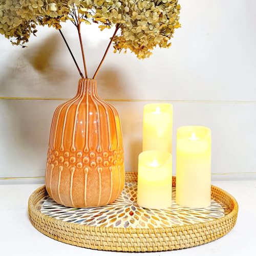 i-lan 18-Inch Large Round Mother of Pearl Rattan Decorative Serving Tray - size: 17.8"