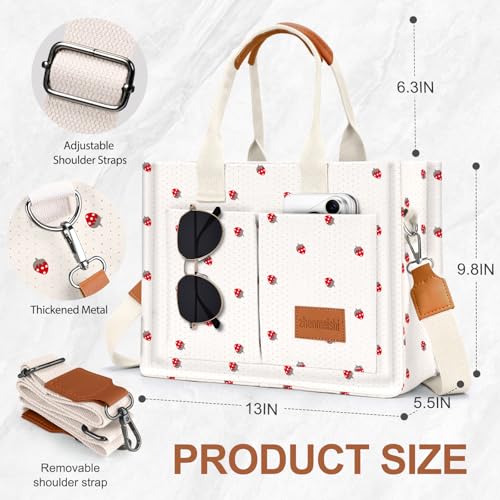 LHMTQVK Canvas Tote Bag for Women, Work & Bible Study Handbag - color: Cute Strawberry