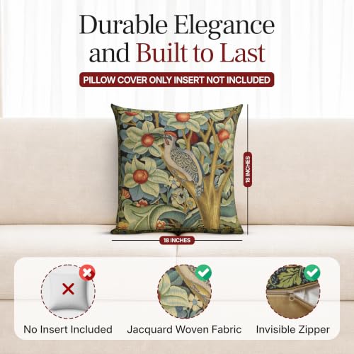 William Morris Woodpecker Left Tapestry Throw Pillow Cover 18x 18 in - color: Black Woodpecker Left