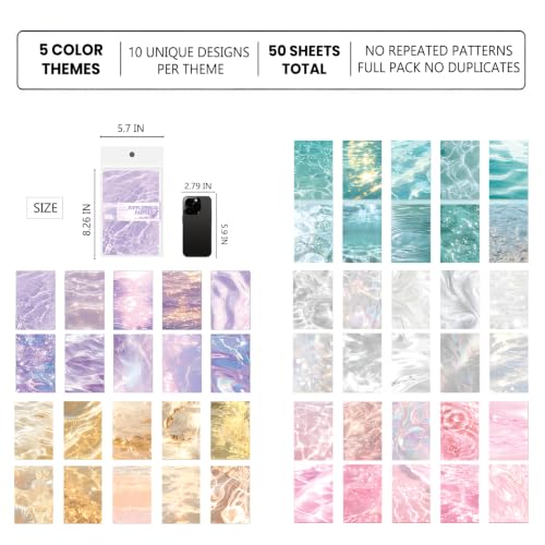 50 Pcs Ripple Scrapbooking Paper, 5 Themes Scrapbook Supplies Kit Textured Paper, Decorative Paper for Junk Journal Supplies，DIY Collage，Decoupage Card Making Supplies，Collage Background - color: Multicolor 105