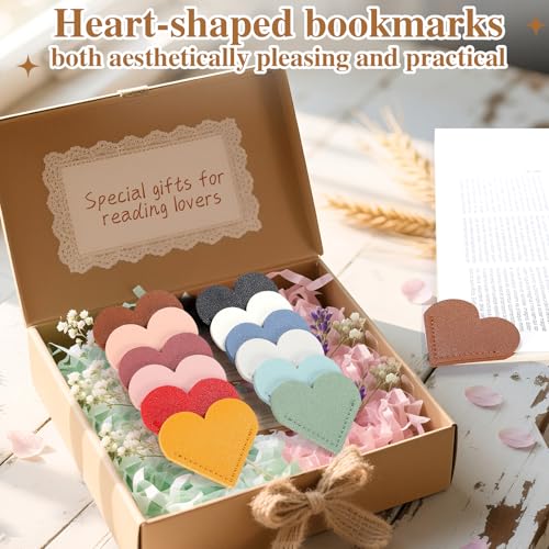 AMDBHC 12 Pcs Bookmark Cute Bookmarks Leather Heart Book Marks for Women Men Kids Book Lovers Page Markers for Reading Teacher Students Appreciation Gifts School Office Supplies, 12 Colors