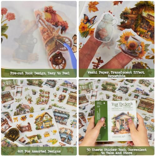 Garden Journal Stickers for Junk Journal Supplies, 50 Sheets Precut Watercolor Washi Sticker Book for Journaling, Scrapbooking, Bujo, Card Making, Art Crafts, Adults - color: Idea Life Stickers