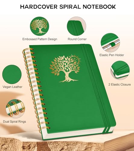PERCUN Spiral Notebook 300 Numbered Lined Pages Hardcover Journal 8.5"x11" - color: Green, size: A4 size (8.5in x 11.5in)
