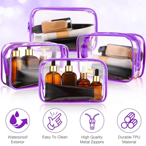 Weewooday 12 Pcs Clear Cosmetic Bags PVC Zipper,Medium,Purple - color: Purple, size: Medium