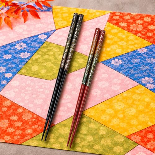 Premium Japanese Chopsticks Set for 2 [Made in Japan] Reusable Wooden Chopsticks with Elegant Iridescent Inlay Traditional Lacquered Finish D (Flame Red 2prs (MK060)) - color: Flame Red 2prs (MK060)