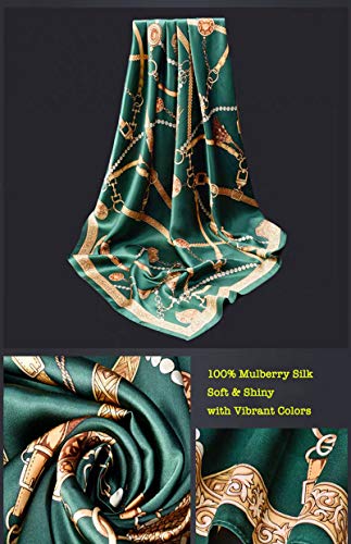 ANDANTINO 100% Mulberry Silk Scarf -21” Square Neckerchief with Gift Packed - color: Blackish Green