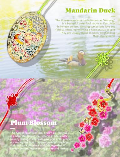 4 Pieces Metal Bookmark (Mandarin Duck, Plum Blossom, Gyeongbokgung Palace, Peony Hand Fan) + 4 Envelopes - Korean Traditional Bookmark 책갈피 원앙, 매화꽃, 경복궁, 목단부채 - style: Set 2