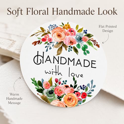 Handmade Floral Stickers Labels: Strong Adhesive 120 Pcs 1.6" Round