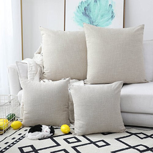 Pack of 2, Kevin Textile Decorative 2 Tone Linen Pillow Covers Farmhouse Boho Decor Cushion Covers for Chair/Sofa/Bed/Car, 18 x 18 Inches, Light Beige - color: Light Beige, size: 18" x 18" (Pack of 2)