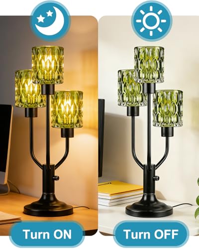 Lightdot Mid Century Modern Green Glass Table Lamp Bulbs Included Dimmable - color: 12-Black-Green-Cylinder