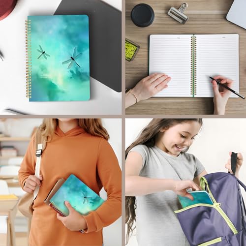 Cute Spiral Notebook Lined Journal B5 Note Book with Pocket, Green - color: Dragonfly