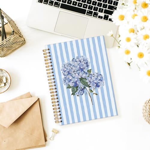 Wheatwin Hydrangea Notebook Journal, Blue Floral Flower Gift for Women Girls, Blue Floral Notebooks Office Supplies Hardcover Spiral Notebook, 5.5x8.3 Inch - color: Blue hydrangea