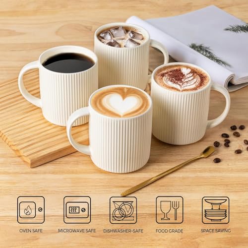 theterra Ceramic Coffee Mugs Set of 4, 14.2 oz Coffee Cups with Handle - color: Beige, size: 14 OZ (Set of 4)
