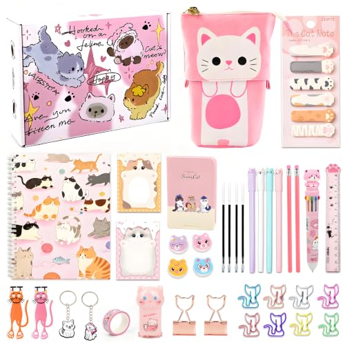 38Pcs Cute Cat Stationery Set, Kawaii School Supplies, Cat Lover Gifts Box
