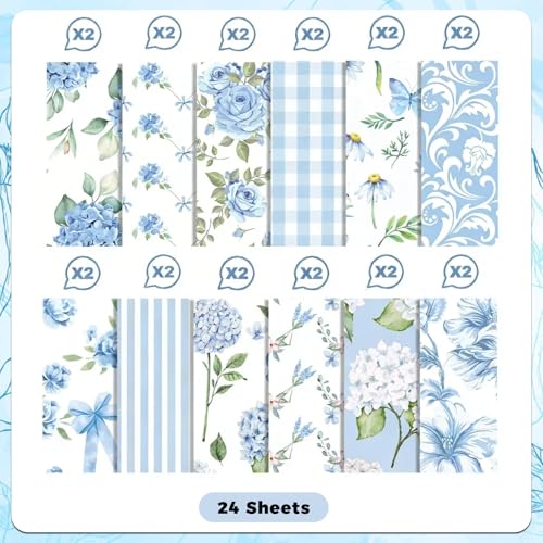 24 Sheets Blue Floral Scrapbook Paper & 24 Pink Scrapbook Paper 6'' X 6''