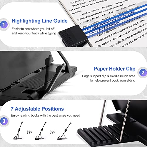 OSPNIEEK 2 Pack Desktop Document Holder Stand with 7 Adjustable Position, Black Metal File Organizer Copyholder for Typing Speech Reading A4 Letter Music Book Tablet Office, with Paper Clip Line Guide