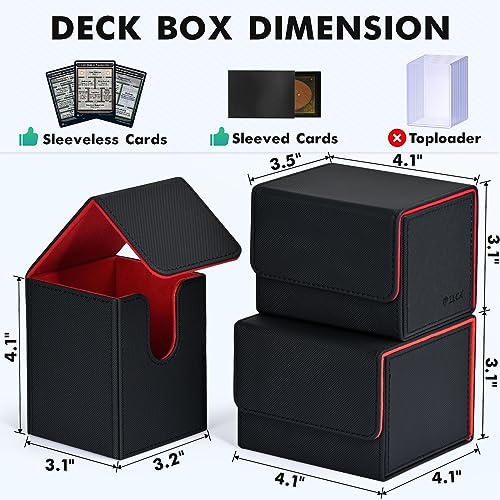 ZLCA Card Deck Box for Trading Cards, MTG YuGiOh Deck Case Holds 100+ Single Sleeved Cards, PU Leather Magnetic Card Storage Box Fits for TCG CCG Magic Game Cards (Black& Red) - color: A1-Black& Red, size: B-Vertical