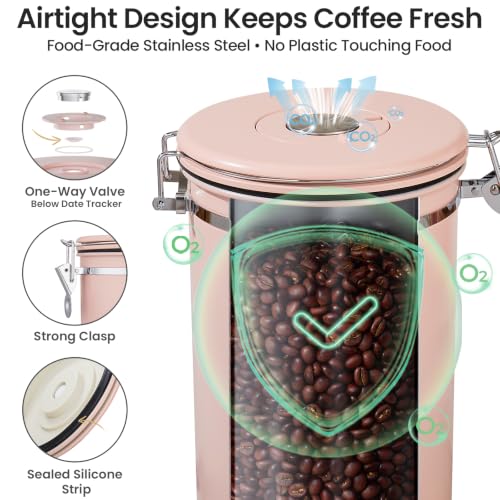 Veken Coffee Canister,39OZ, 2.2lbs,Large Airtight Stainless Steel Container - color: Pink, size: 39 oz