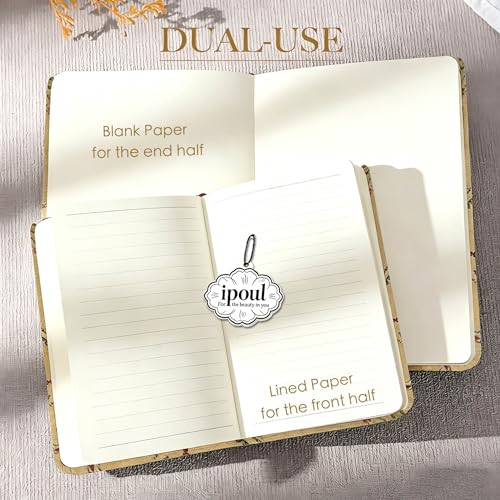 Pocket Journal, Floral Linen Notebook, Similar Embroidered, A6 Notebook, 4x6 Journal, Lay Flat, Hardcover, Lined & Unlined Sketchbook, White - color: A6-Floral White