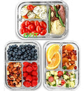 Glass Meal Prep Containers 3 Compartment, 3 Pack 32 oz Leakproof Lids Blue - color: Blue (3 compartment - 3 Pack, 32 oz)