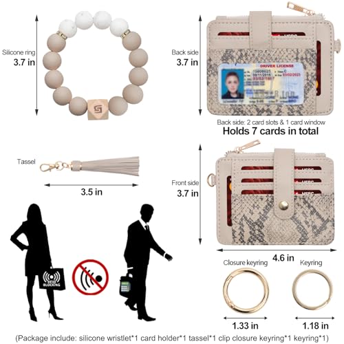 COOLANS Silicone Bracelet Wristlet Wallet Credit Card Holder RFID ID Window Key Ring Tassel Slim Wallet Women Keychain Purse - color: Grey Snakeskin