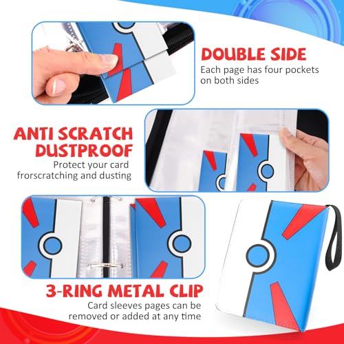Collectible Trading Card Binder, 400 Pockets Card Holder with 50 Removable Sleeves, Portable Collection Binder Album Book Case Storage, Zipper Card Protective Sleeves for TCG, Sports Card - color: Super Blue