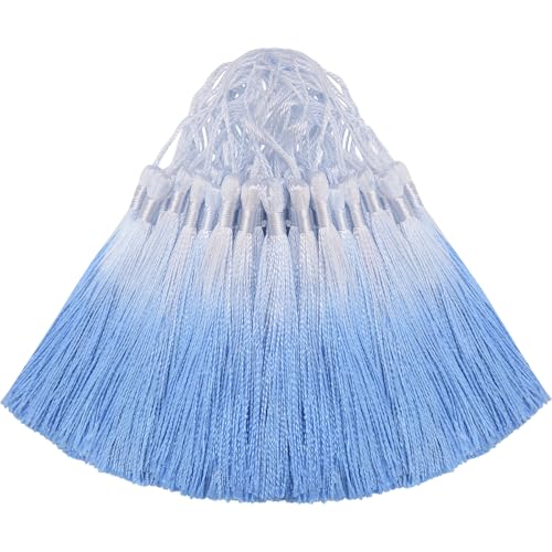 50Pcs 5 Inch Bulk Bookmark Tassel Kit for Graduation, Keychain(White Blue) - color: White&blue