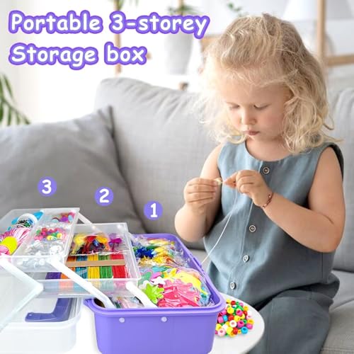 3000 Arts and Crafts Supplies for Kids Craft Kit All in 3 Layered Craft Box with Pipe Cleaners Crafts for Kids Age 4-6, 6-8, 8-12 DIY School Supplies Materials Set Toys Gifts for Girls Boys, Purple - color: purple