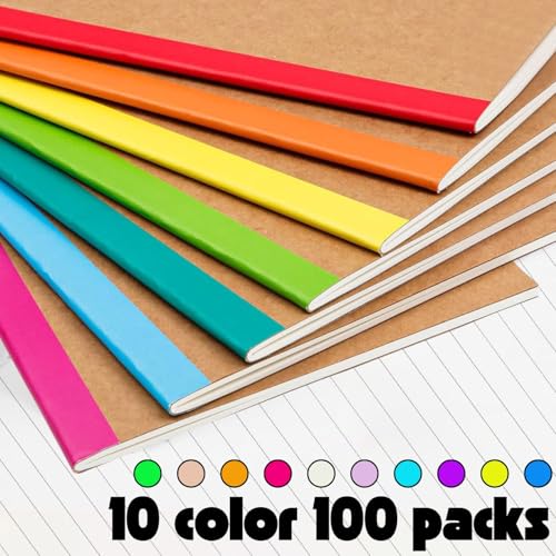 100 Pack A5 Lined Kraft Notebook Journals 8.3x5.5 In，Travel Journals Notebooks Bulk，Subject Notebooks 30 Sheets 60 Pages for Writing School Office Supplies (Multicolor Lined-100 Pack) - size: Multicolor Lined-100 Pack