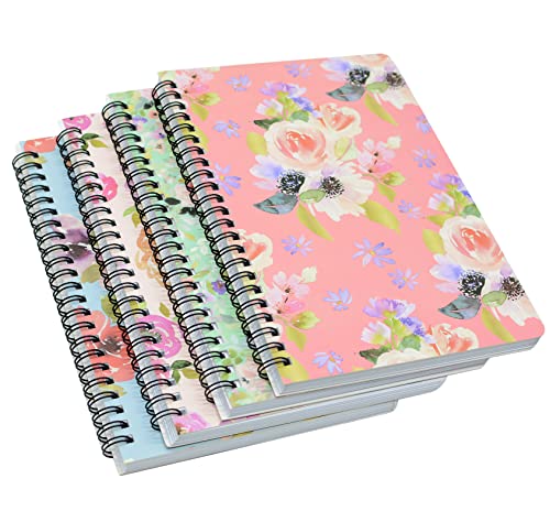 Yansanido Spiral Notebook, 4 Pcs A5 Thick Flower Design Hardcover 8mm Ruled 4 Color 80 Sheets -160 Pages Journals for Study and Notes (flower) - style: flower