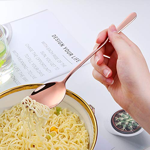 Buyer Star Rose Gold Sporks 2 in 1 Spoons Forks 5 Pieces Stainless Steel Reusable Metal Korean Soup Dinner Spoons Camping Flatware - color: Rose Gold