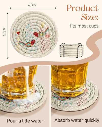 Absorbent Cup Coasters Set of 6 with Holder, Bird - color: Bird