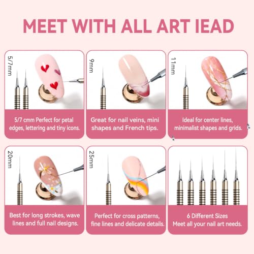Komall Metallic Nail Art Brushes, 6Pcs Non-slip Liner Brushes Set, Gold - color: Gold