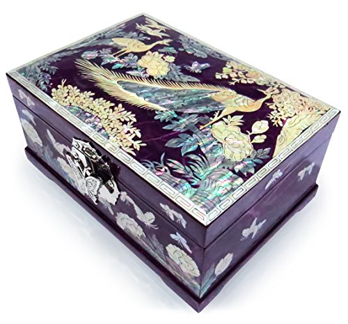 MADDesign Mother of Pearl Jewelry Box Multilevel Peacock Design - color: Purple