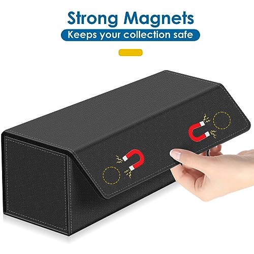 Homthy Card Deck Case for Trading Cards, Leather Magnetic Closure Commander Card Storage Box Holding 600+ Sleeved Cards Fit for MTG TCG and Sport Cards - color: 600+ Black