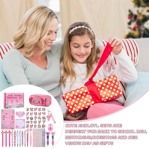 Ulema 84Pcs Cute Axolotl Stationery Set Kawaii Birthday Gifts for Boys Girls Back to School and Classroom Rewards Office Supplies with Axolotl Stuff. - style: Axolotl