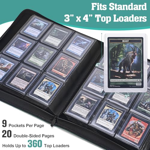 Top Loader Binder, 9 Pocket Holds 360 Top Loaders, Side-Loading Full-Zip Binder with Water-Resistant PU Cover for 3" x 4" Toploaders, TCG, MTG & Sports Cards, Blue Butterfly Cat - color: Blue Butterfly Cat
