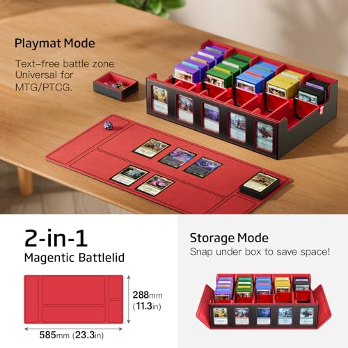 Trading Card Storage Box 5-Row 3900+ Capacity, Black Red - color: Black Red, size: 3900+ with Magnetic Lid